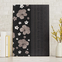 Hawaii Hibiscus and Plumeria Flowers Canvas Wall Art Tapa Tribal Pattern Half Style Grayscale Mode LT03 Without Frame Black - Polynesian Pride