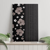 Hawaii Hibiscus and Plumeria Flowers Canvas Wall Art Tapa Tribal Pattern Half Style Grayscale Mode LT03 - Polynesian Pride