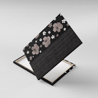 Hawaii Hibiscus and Plumeria Flowers Canvas Wall Art Tapa Tribal Pattern Half Style Grayscale Mode LT03 With Frame Black - Polynesian Pride