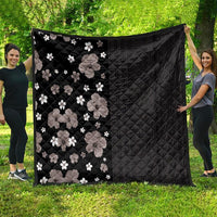Hawaii Hibiscus and Plumeria Flowers Quilt Tapa Tribal Pattern Half Style Grayscale Mode LT03 - Polynesian Pride