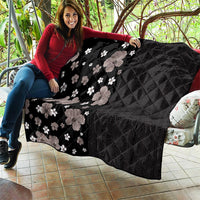 Hawaii Hibiscus and Plumeria Flowers Quilt Tapa Tribal Pattern Half Style Grayscale Mode LT03 - Polynesian Pride
