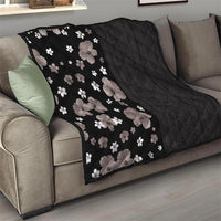 Hawaii Hibiscus and Plumeria Flowers Quilt Tapa Tribal Pattern Half Style Grayscale Mode LT03 - Polynesian Pride