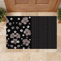 Hawaii Hibiscus and Plumeria Flowers Rubber Doormat Tapa Tribal Pattern Half Style Grayscale Mode LT03 Black - Polynesian Pride