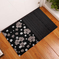 Hawaii Hibiscus and Plumeria Flowers Rubber Doormat Tapa Tribal Pattern Half Style Grayscale Mode LT03 - Polynesian Pride