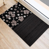Hawaii Hibiscus and Plumeria Flowers Rubber Doormat Tapa Tribal Pattern Half Style Grayscale Mode LT03 - Polynesian Pride