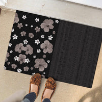 Hawaii Hibiscus and Plumeria Flowers Rubber Doormat Tapa Tribal Pattern Half Style Grayscale Mode LT03 - Polynesian Pride