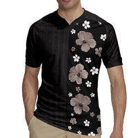Hawaii Hibiscus and Plumeria Flowers Rugby Jersey Tapa Tribal Pattern Half Style Grayscale Mode LT03 - Polynesian Pride