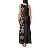 Hawaii Hibiscus and Plumeria Flowers Tank Maxi Dress Tapa Tribal Pattern Half Style Grayscale Mode LT03 - Polynesian Pride