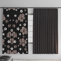 Hawaii Hibiscus and Plumeria Flowers Window Curtain Tapa Tribal Pattern Half Style Grayscale Mode LT03 With Hooks Black - Polynesian Pride