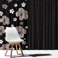 Hawaii Hibiscus and Plumeria Flowers Window Curtain Tapa Tribal Pattern Half Style Grayscale Mode LT03 - Polynesian Pride