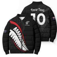 New Zealand Rugby Custom Bomber Puffer Jacket Sporty Silver Fern Shape with Maori Tattoos - Polynesian Pride