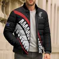 New Zealand Rugby Custom Bomber Puffer Jacket Sporty Silver Fern Shape with Maori Tattoos - Polynesian Pride