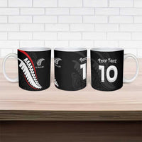 New Zealand Rugby Custom Ceramic Mug Sporty Silver Fern Shape with Maori Tattoos - Polynesian Pride