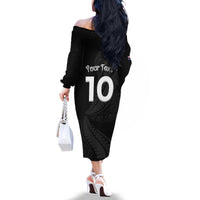 New Zealand Rugby Custom Family Matching Off The Shoulder Long Sleeve Dress and Hawaiian Shirt Sporty Silver Fern Shape with Maori Tattoos - Polynesian Pride