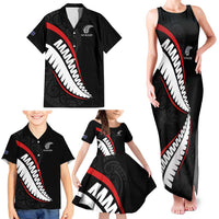 New Zealand Rugby Custom Family Matching Tank Maxi Dress and Hawaiian Shirt Sporty Silver Fern Shape with Maori Tattoos - Polynesian Pride