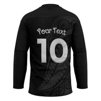 New Zealand Rugby Custom Hockey Jersey Sporty Silver Fern Shape with Maori Tattoos - Polynesian Pride