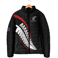 New Zealand Rugby Custom Padded Jacket Sporty Silver Fern Shape with Maori Tattoos - Polynesian Pride