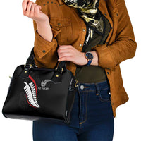 New Zealand Rugby Shoulder Handbag Sporty Silver Fern Shape with Maori Tattoos - Polynesian Pride