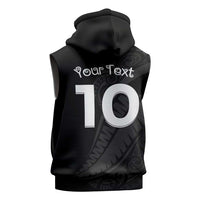 New Zealand Rugby Custom Sleeveless Hoodie Sporty Silver Fern Shape with Maori Tattoos - Polynesian Pride