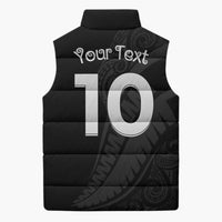 New Zealand Rugby Custom Sleeveless Puffer Jacket Sporty Silver Fern Shape with Maori Tattoos - Polynesian Pride