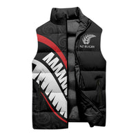 New Zealand Rugby Custom Sleeveless Puffer Jacket Sporty Silver Fern Shape with Maori Tattoos - Polynesian Pride
