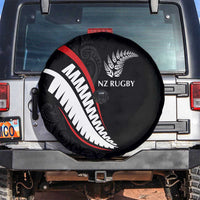New Zealand Rugby Spare Tire Cover Sporty Silver Fern Shape with Maori Tattoos - Polynesian Pride