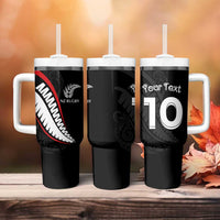 New Zealand Rugby Custom Tumbler With Handle Sporty Silver Fern Shape with Maori Tattoos - Polynesian Pride