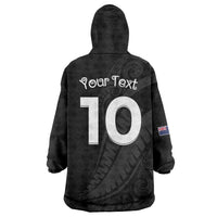 New Zealand Rugby Custom Wearable Blanket Hoodie Sporty Silver Fern Shape with Maori Tattoos - Polynesian Pride