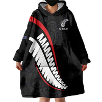 New Zealand Rugby Custom Wearable Blanket Hoodie Sporty Silver Fern Shape with Maori Tattoos - Polynesian Pride