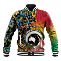 Vanuatu and Australia Together Baseball Jacket Kangaroo with Pig Tusk Indigenous Pattern LT03 Unisex Black - Polynesian Pride