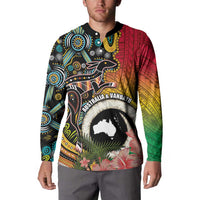 Vanuatu and Australia Together Button Sweatshirt Kangaroo with Pig Tusk Indigenous Pattern LT03 - Polynesian Pride