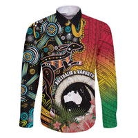 Vanuatu and Australia Together Family Matching Off Shoulder Short Dress and Hawaiian Shirt Kangaroo with Pig Tusk Indigenous Pattern LT03 Dad's Shirt - Long Sleeve Black - Polynesian Pride