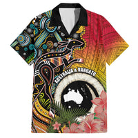 Vanuatu and Australia Together Family Matching Puletasi and Hawaiian Shirt Kangaroo with Pig Tusk Indigenous Pattern LT03 Dad's Shirt - Short Sleeve Black - Polynesian Pride