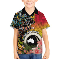 Vanuatu and Australia Together Family Matching Puletasi and Hawaiian Shirt Kangaroo with Pig Tusk Indigenous Pattern LT03 Son's Shirt Black - Polynesian Pride