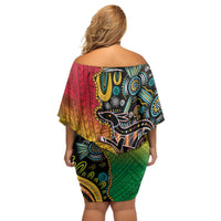 Vanuatu and Australia Together Off Shoulder Short Dress Kangaroo with Pig Tusk Indigenous Pattern LT03 - Polynesian Pride