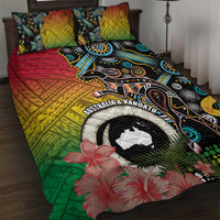 Vanuatu and Australia Together Quilt Bed Set Kangaroo with Pig Tusk Indigenous Pattern LT03 Black - Polynesian Pride
