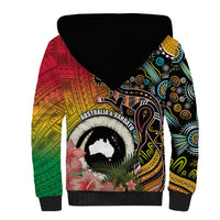 Vanuatu and Australia Together Sherpa Hoodie Kangaroo with Pig Tusk Indigenous Pattern LT03 - Polynesian Pride