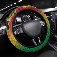 Vanuatu and Australia Together Steering Wheel Cover Kangaroo with Pig Tusk Indigenous Pattern LT03 Universal Fit Black - Polynesian Pride