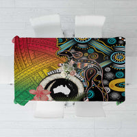 Vanuatu and Australia Together Tablecloth Kangaroo with Pig Tusk Indigenous Pattern LT03 Black - Polynesian Pride