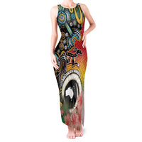 Vanuatu and Australia Together Tank Maxi Dress Kangaroo with Pig Tusk Indigenous Pattern LT03 Women Black - Polynesian Pride