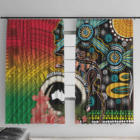 Vanuatu and Australia Together Window Curtain Kangaroo with Pig Tusk Indigenous Pattern LT03 With Hooks Black - Polynesian Pride