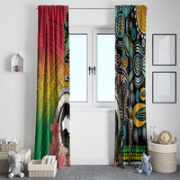 Vanuatu and Australia Together Window Curtain Kangaroo with Pig Tusk Indigenous Pattern LT03 - Polynesian Pride