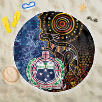 Samoa and Australia Together Beach Blanket Kangaroo and Tribal Hibiscus Aboriginal Pattern LT03 One Size 150cm Blue - Polynesian Pride