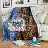 Samoa and Australia Together Blanket Kangaroo and Tribal Hibiscus Aboriginal Pattern LT03 Blue - Polynesian Pride