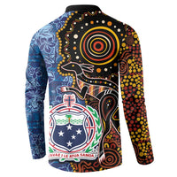 Samoa and Australia Together Button Sweatshirt Kangaroo and Tribal Hibiscus Aboriginal Pattern LT03 - Polynesian Pride