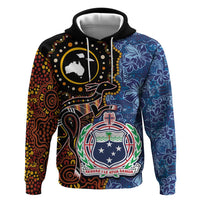 Samoa and Australia Together Hoodie Kangaroo and Tribal Hibiscus Aboriginal Pattern LT03 Pullover Hoodie Blue - Polynesian Pride