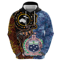 Samoa and Australia Together Hoodie Kangaroo and Tribal Hibiscus Aboriginal Pattern LT03 - Polynesian Pride