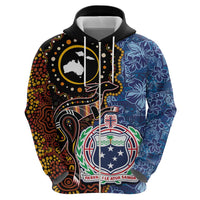 Samoa and Australia Together Hoodie Kangaroo and Tribal Hibiscus Aboriginal Pattern LT03 - Polynesian Pride