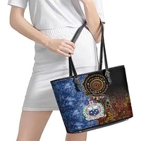 Samoa and Australia Together Leather Tote Bag Kangaroo and Tribal Hibiscus Aboriginal Pattern LT03 - Polynesian Pride