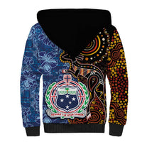 Samoa and Australia Together Sherpa Hoodie Kangaroo and Tribal Hibiscus Aboriginal Pattern